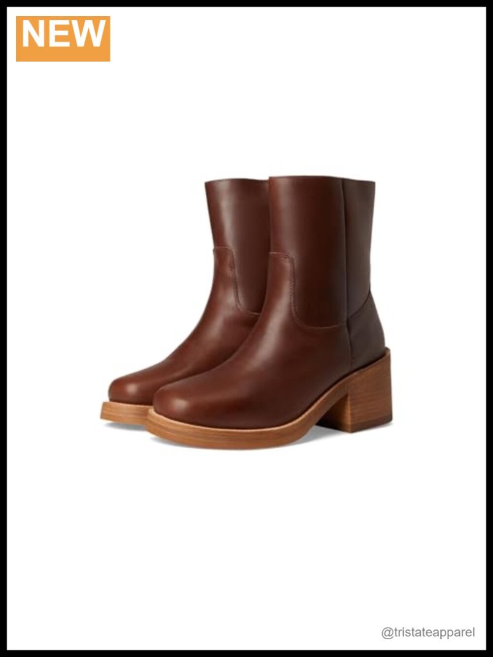 Leather Pull-On Ankle Booties Low Heel Round Toe